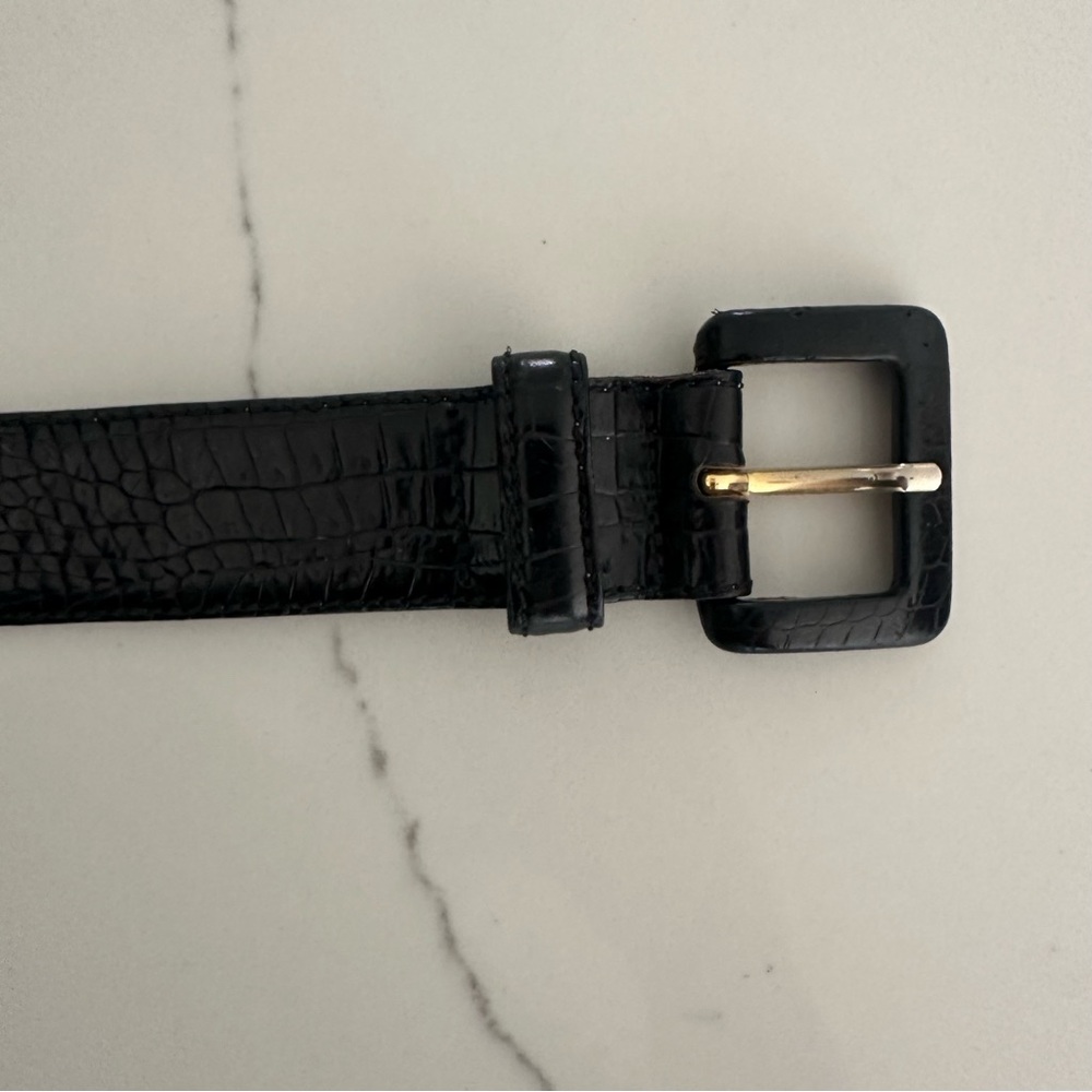 Vintage Banana Republic Crocodile Embossed Leather Belt Square Buckle in Black S - Picture 4 of 7